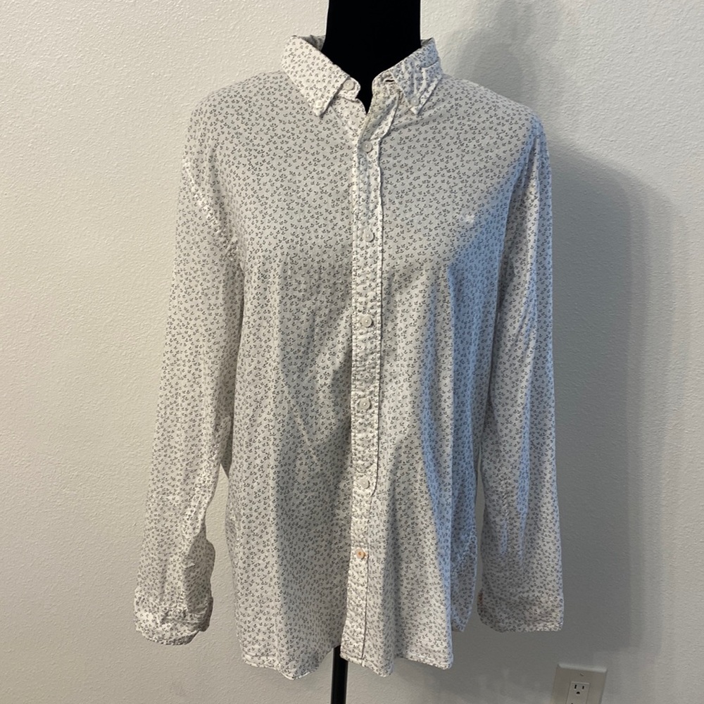 Dockers Black Anchor Print Button Down Long Sleeve 100% Cotton Size Large